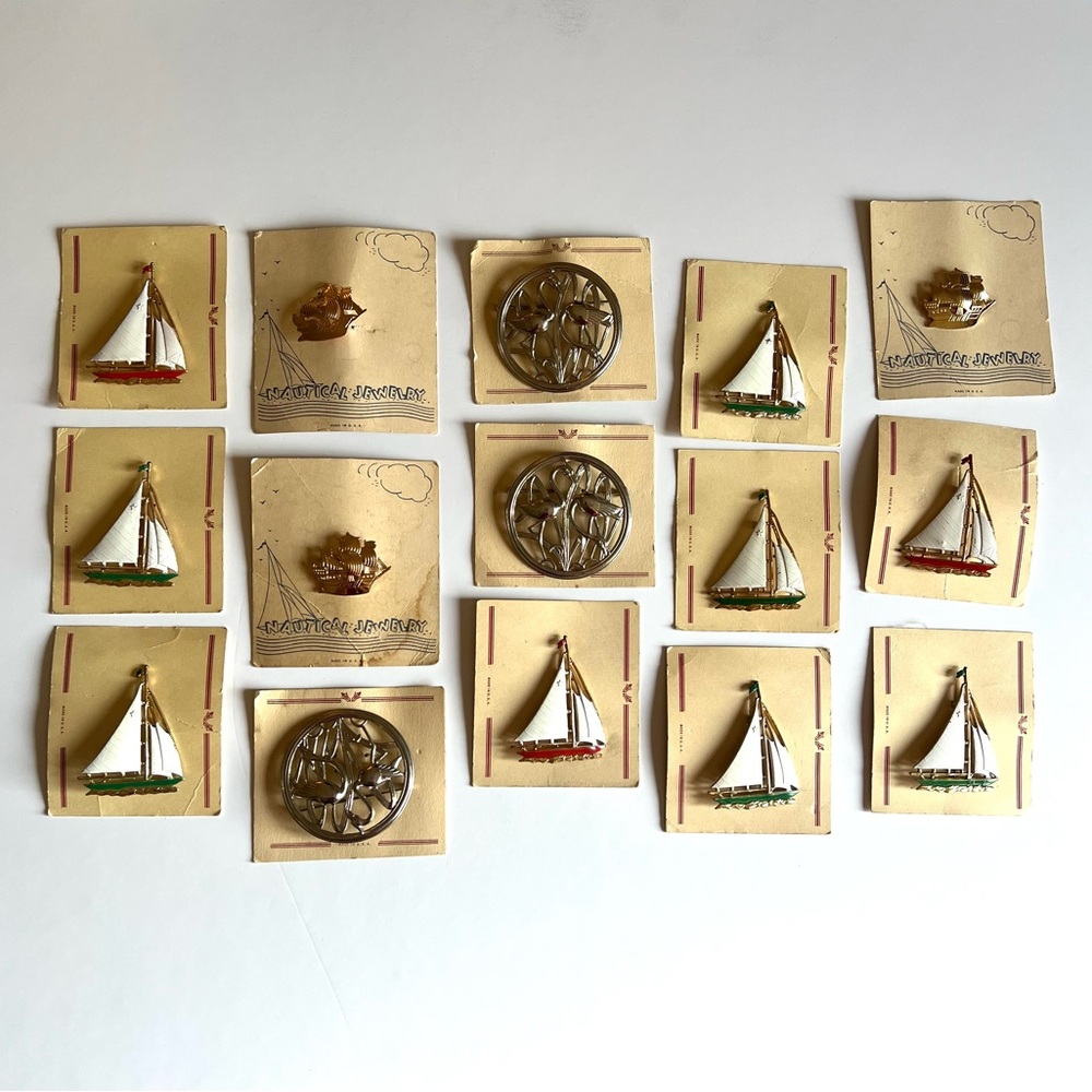 Vintage Sailboat Pins and Buttons - dead-stock lot